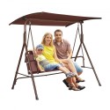 3-Person Patio Swing Chair, Outdoor Patio Swing with Adjustable Canopy, Porch Swing with Armrests, Teslin Fabric and Alloy