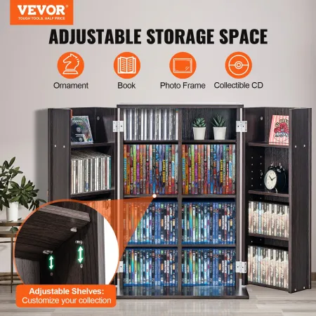 Media Storage Cabinet, DVD Cabinet with Doors and Shelves, CD Storage Holds up to 576 CDs, Adjustable DVD Shelf, Protects & Orga