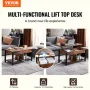 Lift Top Coffee Table, 41.7 in Rectangle Coffee Table with Extra Storage Pockets, Pop Up Coffee Table for Living Room, Brown