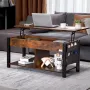 Lift Top Coffee Table, 41.7 in Rectangle Coffee Table with Extra Storage Pockets, Pop Up Coffee Table for Living Room, Brown