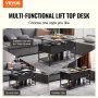 Løft top sofabord 39.4 "rektangel sofabord med lys & USB sort