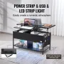 Løft top sofabord 39.4 "rektangel sofabord med lys & USB sort