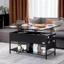 Løft top sofabord 39.4 "rektangel sofabord med lys & USB sort