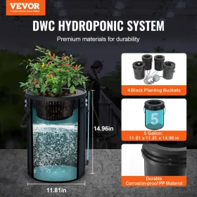 DWC Hydroponics Grow System Dybvandskultur med Top Drip 4 Spande