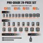 Impact Sockets Set 29pcs 6-punkts 3/8in drev Bit Ratchet Tool