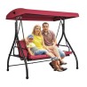3-Seat Patio Swing Chair, Converting Canopy Swing, Outdoor Patio Porch with Adjustable Canopy, Removable Thick Cushion and