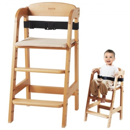 Wooden High Chair for Babies & Toddlers, Convertible Adjustable Feeding Chair, Eat & Grow High Chair with Seat Cushion,