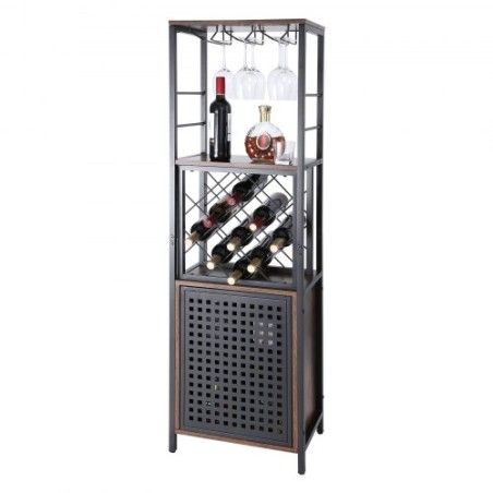 18 Inch Industrial Bar Cabinet, Wine Table for Liquor and Glasses, Sideboard Buffet Cabinet with Glass Holder & Wine Rack,