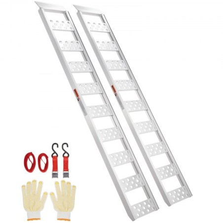 Aluminiumsramper, 1250 kg, lige rampe med slidbaner og belastningsstropper, bærbar belastningsrampe til motorcykler, ATV'er,