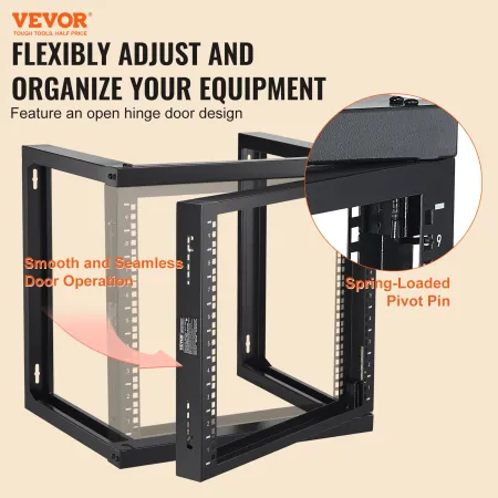 9U Wall Mount Rack 150 lbs/68.04 kg Open Frame Server Network Rack Black 530x450x520mm