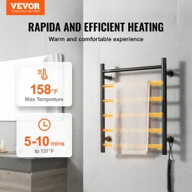 6 Bars Towel Warmer Rack, Wall Mounted Heated Towel Rack for Bathroom, IPX5 Waterpoof Towel Heater Rack with Timer & LED Display