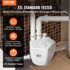 Hjælpevaskpumpe vaskeri Sink Drain Pump System 200W 1500 GPH