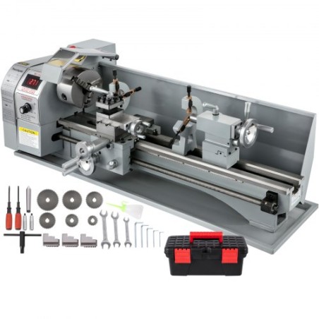 1100W Mini Metal Lathe 220MMx750MM Variable-Speed Metal Lathe RPM Metal Milling Machine Digital Milling Metal Lathe with 3-Jaw