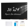 Magnetic Glass Whiteboard, Dry Erase Board 36"x24", Wall-Mounted Large White Glassboard Frameless, with Marker Tray, an Eraser