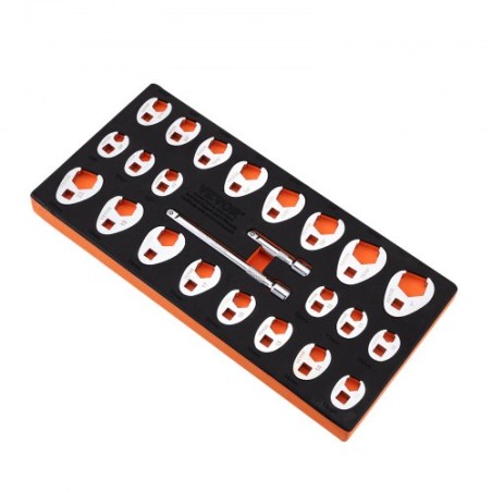 3/8 "Driv Crowfoot-skruenøgle med 2 forlængelsesstænger, 24-delt krager Fodskrugesæt, SAE 3/8" -1 "og metrisk 10-22 mm, CR-MO