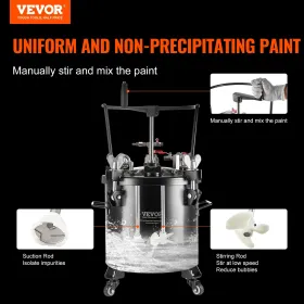 Spray Paint Pressure Pot Tank 20L/5gal with Casters Leak Repair Sealant