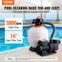 Sand Filter Pump for Above Ground Pools, 350 mm/14 inch, 13,000 L/H, 450W Swimming Pool Pumps System & Filters Combo Set with 6-