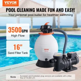 Sand Filter Pump Above Ground 1.14hp 850w Power 16-inch Sand Filter Tank 18000 L/h Flow Rate Swimming Pool Pump System &