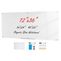 Magnetic Glass Whiteboard, Dry Erase Board 72"x36", Wall-Mounted Large White Glassboard Frameless, with Marker Tray, an Eraser