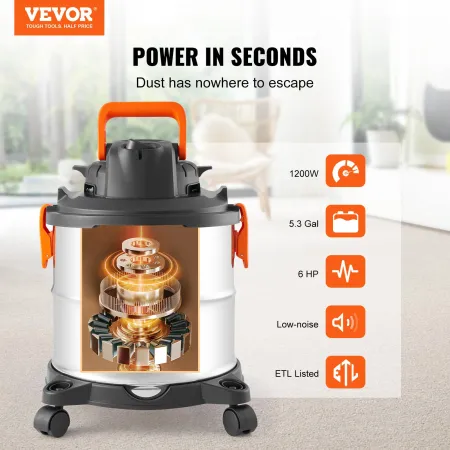 Våd/ tør butik vakuum vac 20l 6 peak hp m/ dysen rustfrit stål