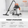Våd/ tør butik vakuum vac 20l 6 peak hp m/ dysen rustfrit stål