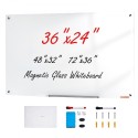 Magnetic Glass Whiteboard, Dry Erase Board 900 x 600 mm, Wall-Mounted Large White Glassboard Frameless, with Marker Tray, an