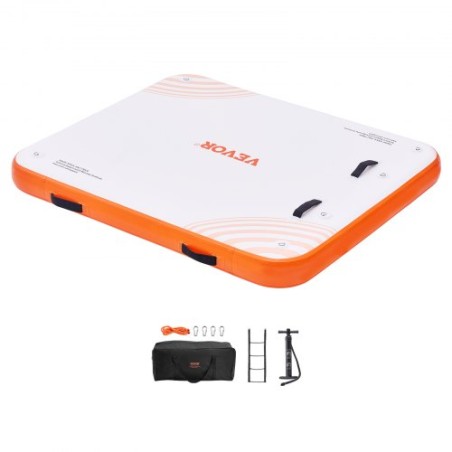 Inflatable Floating Dock, 6 x 5FT Inflatable Dock Platform, Non-Slip Water Floating Dock Mat with Portable Carrying Bag &