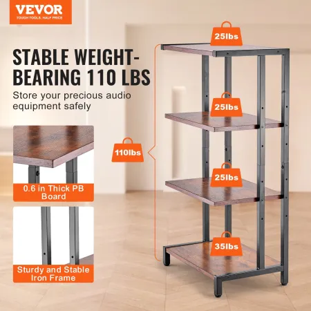4-Tier AV Media Stand, Corner TV Stand, Height Adjustable Wooden Shelves for DVD Players/Cable Boxes/Games Consoles, Brown