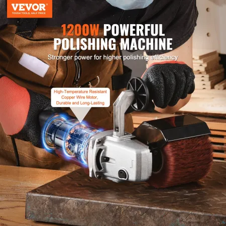 Burnishing Polishing Machine 1200W 6-Speed Electric Metal Polisher 4 Wheel