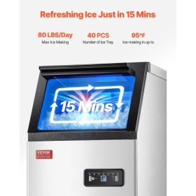 Commercial Ice Maker Freestanding Cabinet Machine 38kg/24H 40 Ice Cubes