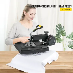 Heat Press Machine 15 x 15 tommer 8 i 1 varmepresse 1000W