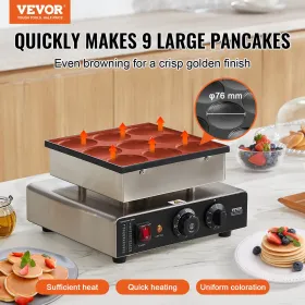 9PCS 76mm Dutch Pancake Maker Commercial Dorayaki Baker 850W Non-stick