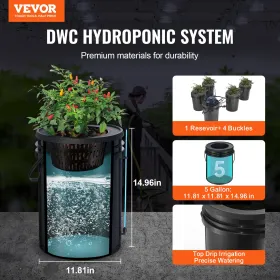 RDWC Hydroponics System Recirculating Deep Water Culture 4 Buckets 5 Gal