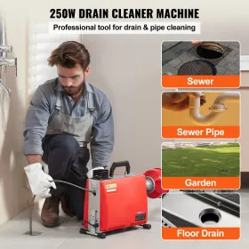 Drain Cleaner Machine 66FT x 5/8" 250W Sewer Snake Auger Manual Feed