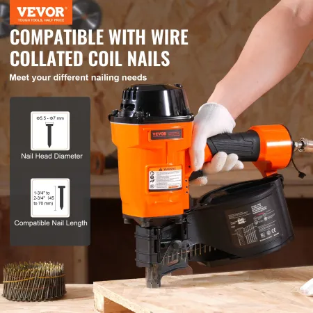 Coil Siding Nailer MCN70, 1-3/4" to 2-3/4" 15 Degree Pneumatic Siding Nail Gun, 70-120PSI Air Coil Nailer for Pallet, Crating, F