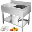 Ktchen Sink with Left Hand Platform 39.5 inch Stainless Steel Utility Sink Professional Sink Single Bowl Sink Catering Sink