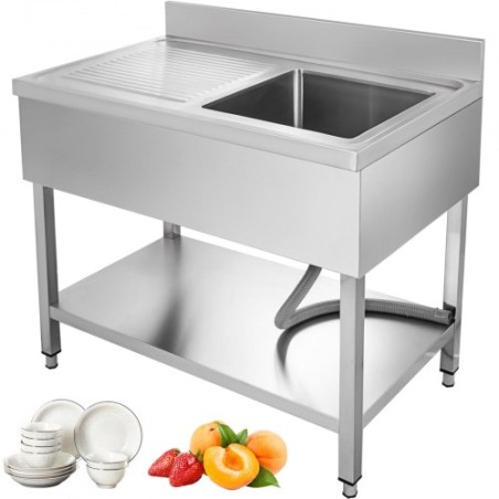 Ktchen Sink med venstre platform 39,5 tommer rustfrit stål Utility Sink Professional Sink Single Bowl Sink Catering Sink