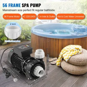 SPA-pumpe med dobbelthastighed, 56-ramme med boblebadpumpe, 1600W / 39 mâ³ / h / 15 m høj hastighed eller 400W / 19 mâ³ / h /