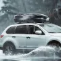 Rooftop Cargo Carrier, 11 Cubic Feet Roof Cargo Box, ABS Hard Shell Roof Box, with Dual-Sided Opening and 2 Reinforced Straps, A