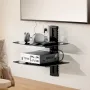 Glass Floating Shelves, Holds up to 18 lbs, TV Wall Mount with Shelf，Strengthened Floating Entertainment Center for DVD Players 
