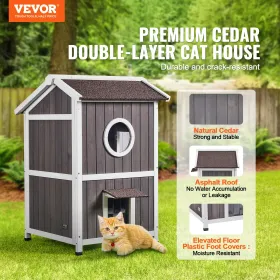 Outdoor Cat House Weatherproof, Feral Cat Shelter for Multiple Cats, 2-story Large Outdoor Wooden Cat House with Doors, PVC Door