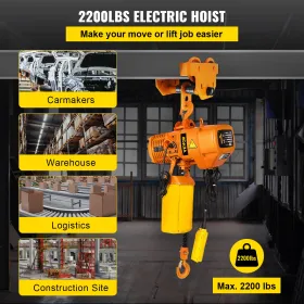 Electric Chain Hoist Single Phase Crane Hoist 2200 lbs Load 13 ft Lifting