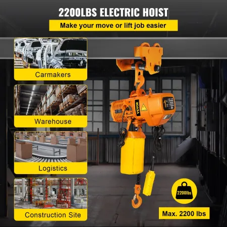 Elektrisk kædetalje Enkeltfaset krantalje 2200 lbs Last 13 ft