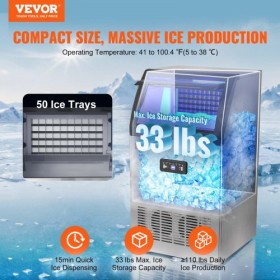Commercial Ice Maker Freestanding Cabinet Machine 120lbs/24H 50 Ice Cubes