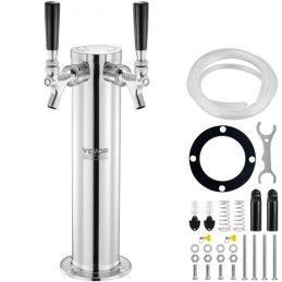 Dual Taps Draft Beer Tower Dispenser, Stainless Steel Keg Beer Tower, Kegerator Tower Kit with Pre-Assembled Tubing and