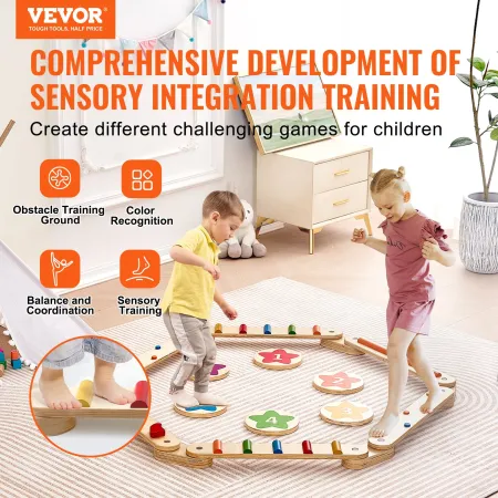 Balance Beam Stepping Stones, 6 PCS Wooden Toddler Balance Boards, Montessori Toy for Kids 2-6, Build Coordination and Gross Mot
