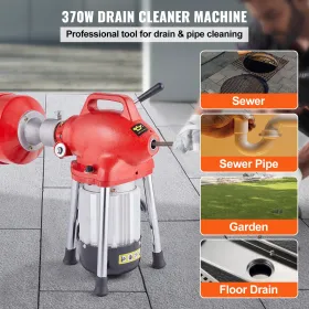 Drain Cleaner Machine 120FT x 5/8In 370W Sectional Snake Auger Manual Feed