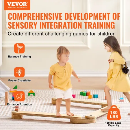 Balance Beam Stepping Stones, 3 PCS Wooden Toddler Balance Boards, Montessori Toy for Kids 2-6, Build Coordination and Gross Mot