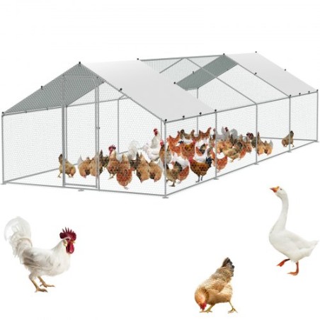Large Metal Chicken Coop with Run, 3 x 7.83 x 1.99 m Walk-in Chicken Runs for Yard with Cover, Spire Roof Hen House with