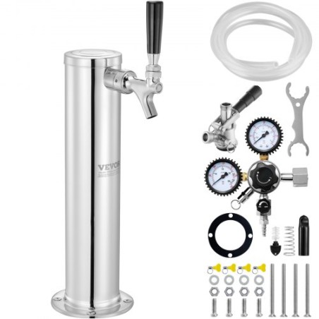 Kegerator Tower Kit, Single Tap Beer Conversion Kit, rustfrit stål tønde øltårn dispenser med dobbeltmåler W21.8 regulator &